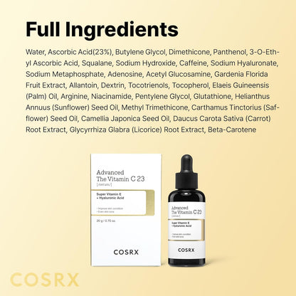 COSRX Advanced Pure Vitamin C 23 Serum 20 ml (Renewal Edition) Korean Vitamin C Serum with Vitamin E & Glutathione for Fine Lines, Uneven Skin Tone & Dull Skin, Korean Skin Care