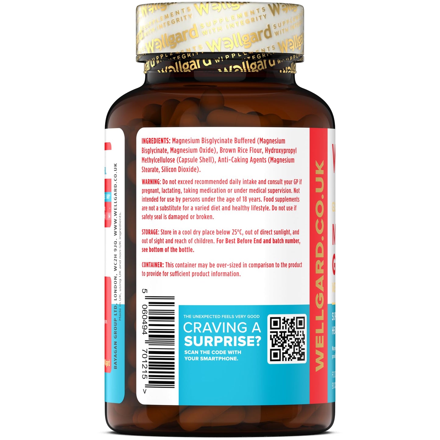 Pure Magnesium Glycinate by Wellgard - Not Mixed with Citrate or Malate, High-Strength Magnesium Supplement, Mag 1200, Vegan, High Absorption Bisglycinate, 240mg Elemental Magnesium, Made in UK