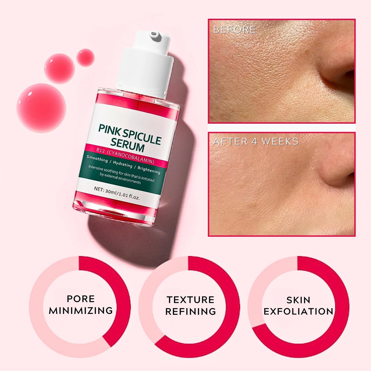Pink Spicule Serum + Picotonic Shot Ampoule + Peel Shot Exfoliant Rice Ampoule, Rice Exfoliator for Face Pore Refining, Picotonic Glow Serum for Pigmentation & Dark Spot, Glass Skin, 3PCS