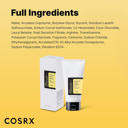 COSRX Advanced Snail Mucin Gel Cleanser, 5.07 Fl Oz / 150 mL | Rich Daily Deep Cleansing Gel for Dry & Sensitive Skin | Korean Skincare, Not Tested on Animals, No Parabens