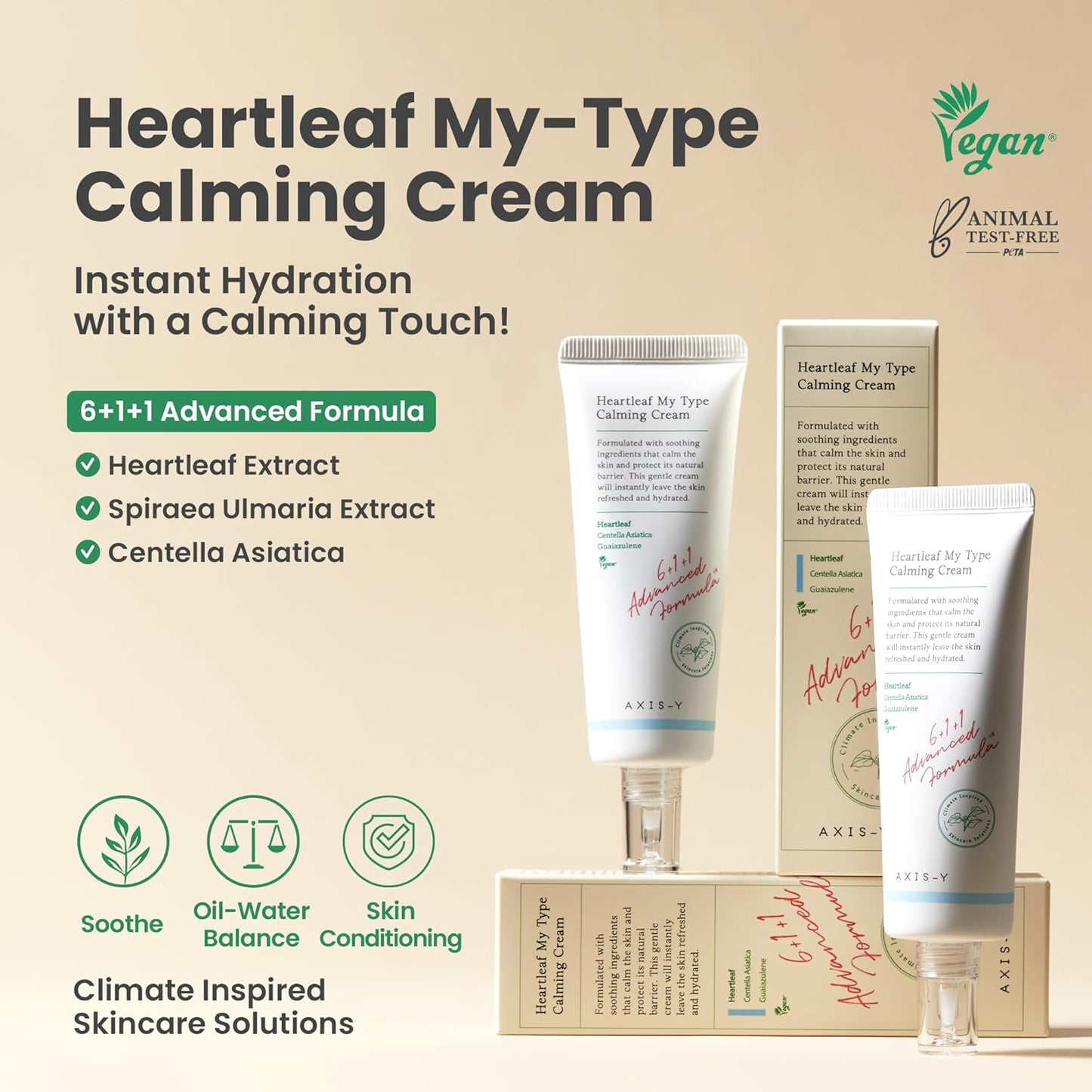 AXIS-Y Heartleaf My Type Calming Cream Soothing, Redness Relief & Long Lasting Moisture Dewy Skin Daily Face Lotion Vegan Korean Skin Care Moisturizer Face Cream 2.02 Fl. Oz.