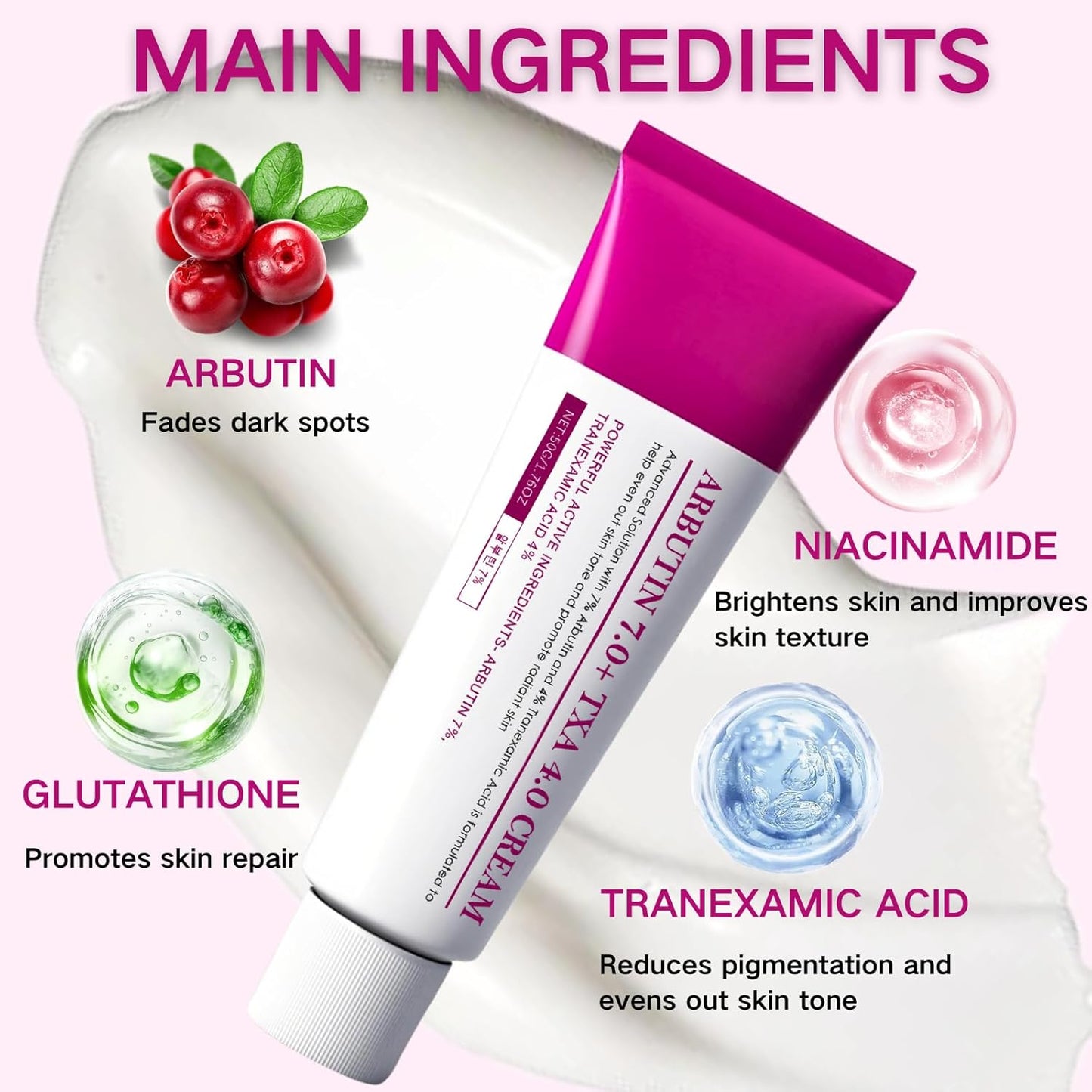 2PCS Arbutin 7% + Tranexamic Acid 4% Cream, Dark Spot Remover with Glutathione & Niacinamide, Hyperpigmentation, Skin Lightening Cream for Freckle, Blemishes, Pigmentation, Korean Skincare