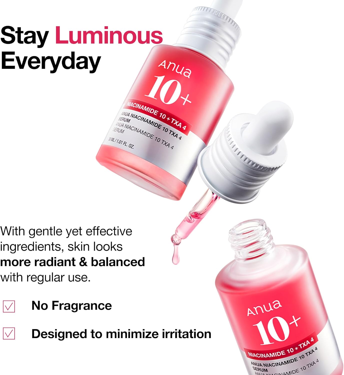 Anua Niacinamide 10 + TXA 4 Serum, Dark Spot Care, Hyaluronic Acid, Tranexamic Acid, Lightweight & Hydrating All-in-One Daily Facial Serum for Glass Skin, Korean Skincare, 1.01 fl.oz