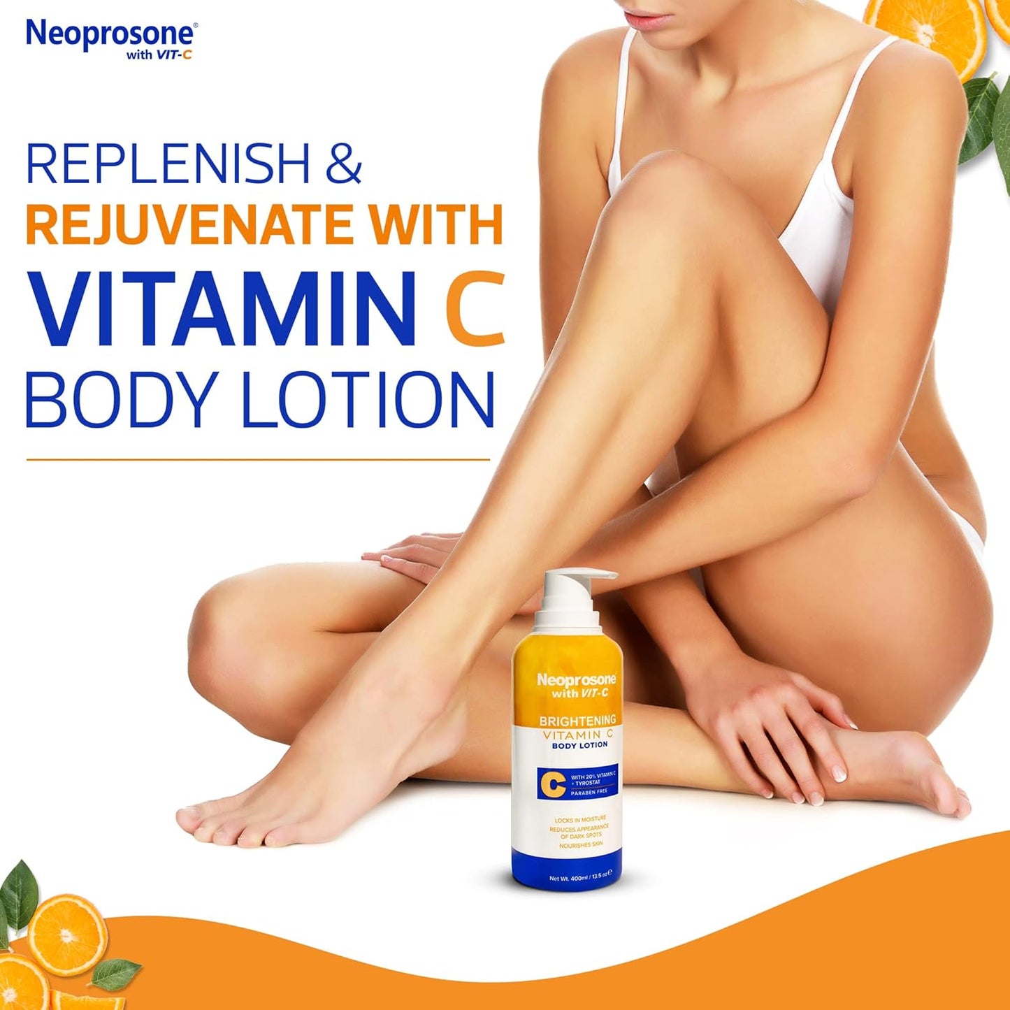 NEOPROSONE Brightening Body Lotion 400ml - Formulated to Fade Dark Spots on Elbows, Knees, Neck, Body and Intimate Parts, with Lactic Acid, Alpha Arbutin Complex and Vitamin C
