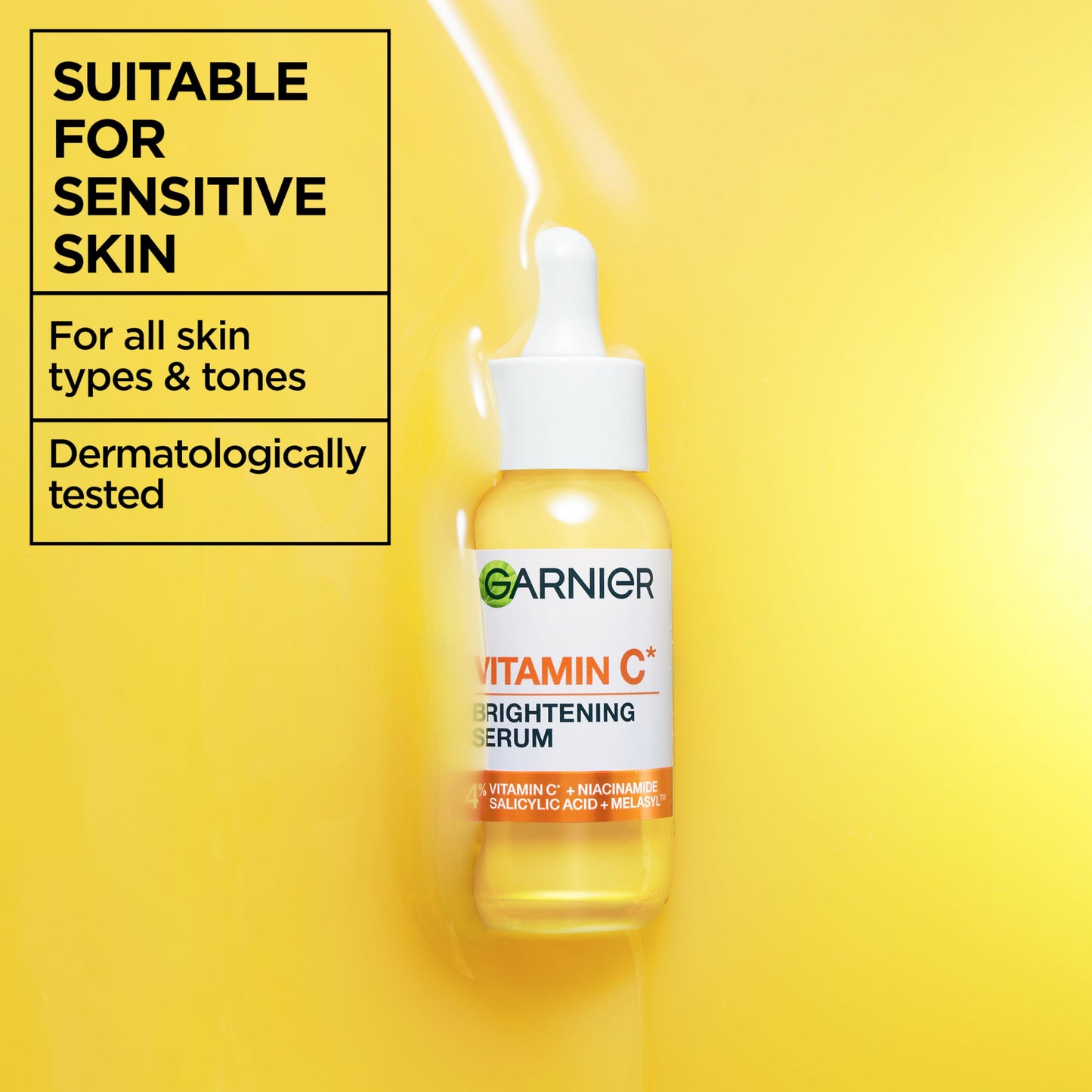 Garnier Vitamin C Serum for Face, Brightening Serum with 4% [Vitamin C + Niacinamide + Salicylic Acid], Dark Spot Reducer & Evens Skin Tone, Suitable for Sensitive Skin, 30ml