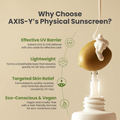AXIS-Y Complete No-Stress Physical Sunscreen V3 - SPF 50 Face Moisturiser Mineral Sun Cream - Hydrating, Glowing, No White Cast - Vegan Korean Skincare SPF Moisturiser - 50ml/1.69 fl. oz.