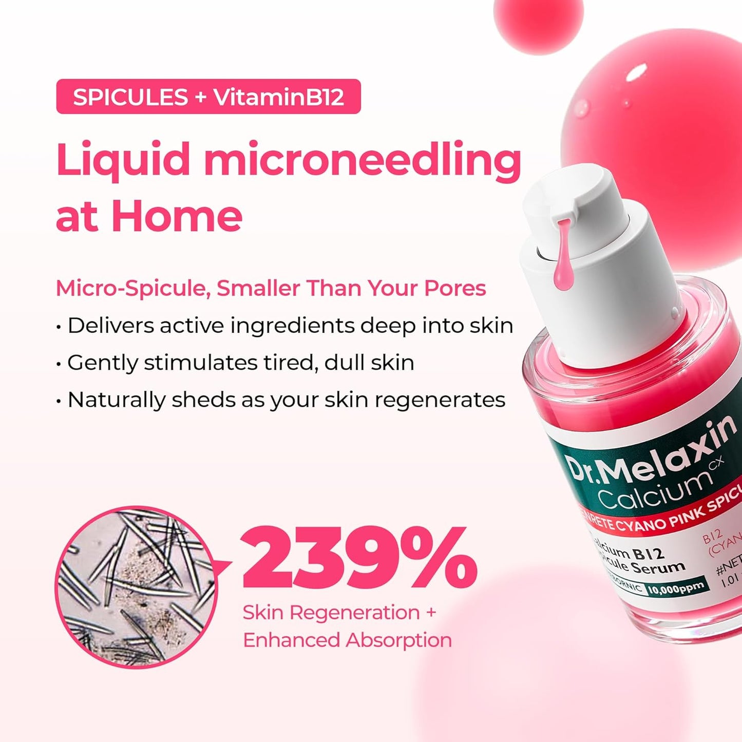 Dr.Melaxin Cemenrete Cyano Pink Spicule Serum – Calcium Pore Tightening & Skin Regeneration Serum with Vitamin B12, Micro-Spicule for Absorption, Smooth Texture & Glow – Korean Skincare (1.01 Fl Oz)