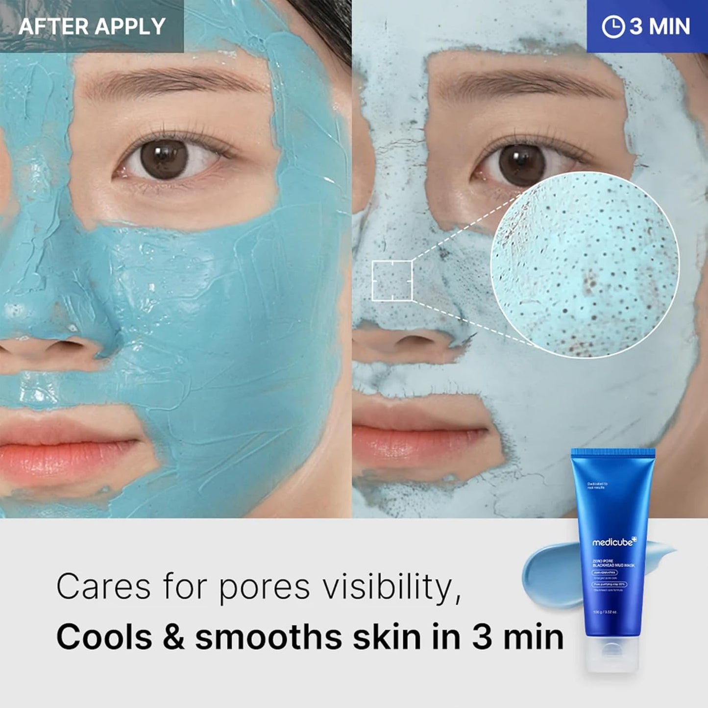 medicube Zero Pore Blackhead Mud Facial Mask - Skin Cooling & Pore Tightening - 3 Minute Quick Dry Formula with AHA, BHA, PHA, and Pore-Purifying Clay - Korean Mud Mask 100 g