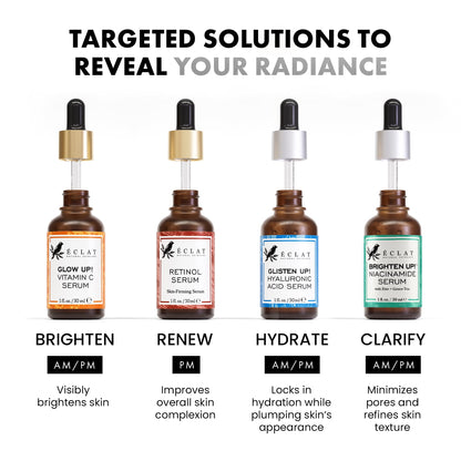 Eclat Skincare Glow Up Vitamin C Serum - Vitamin C Serum for Face with Hyaluronic Acid, Ferulic Acid & Vit E - Skin Brightening Face Care - Anti Aging, Hydrating & Dark Spot Lightening 30ml
