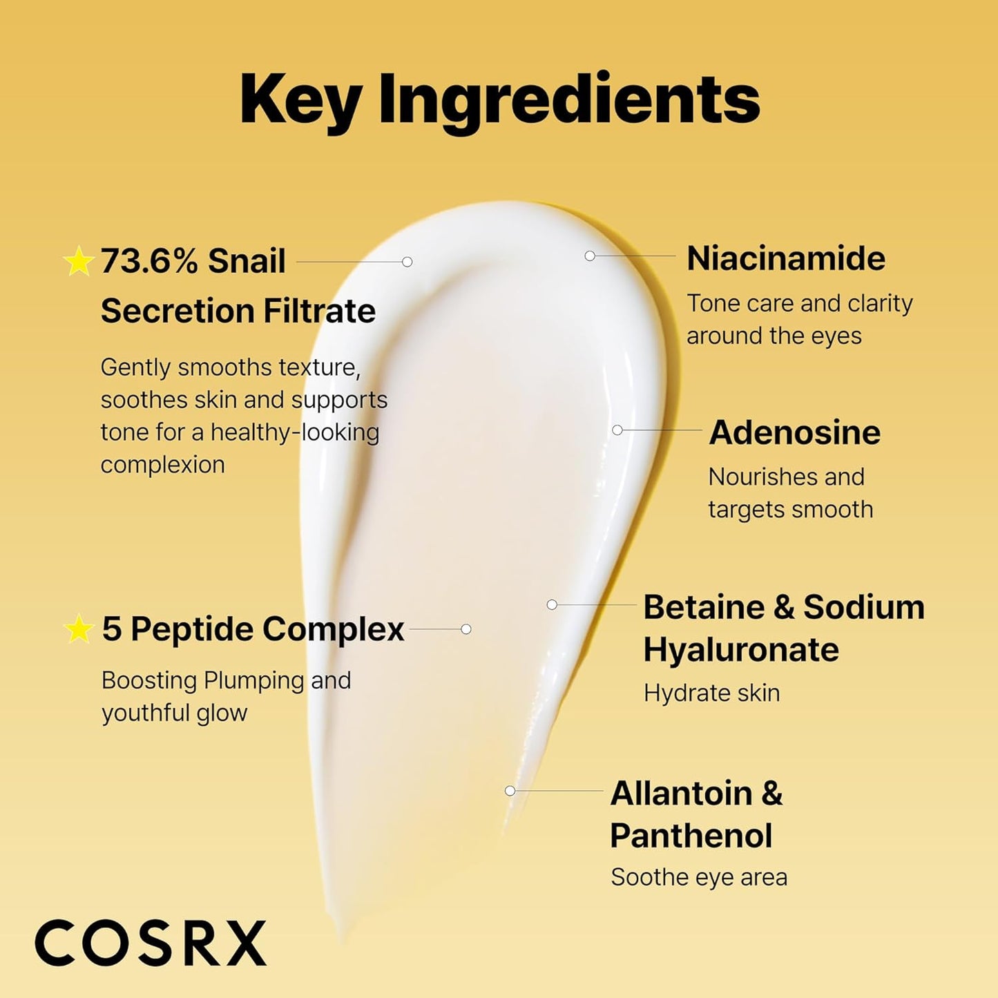 COSRX Snail Peptide Eye Cream with 73.7% Snail Mucin and Niacinamide, Brightening Korean Night Cream for Fine Lines and Dark Circles, Korean Skin Care