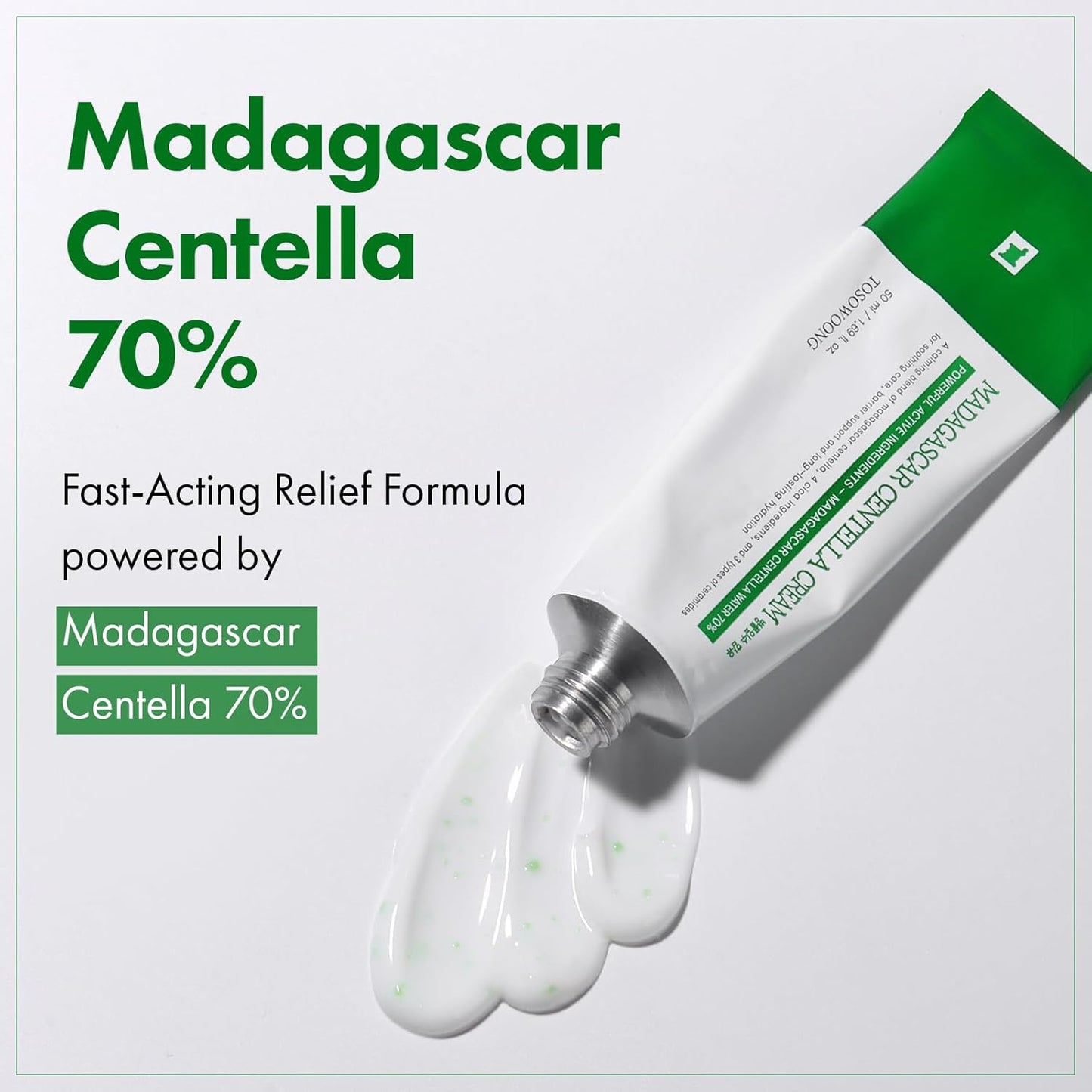 TOSOWOONG Madagascar Centella Cream – 706,580 ppm Madagascar Centella Asiatica, Moisturizer with Cica Complex for Sensitive Skin, Skin Barrier Care & Hydration, 50 ml / 1.69 fl. oz