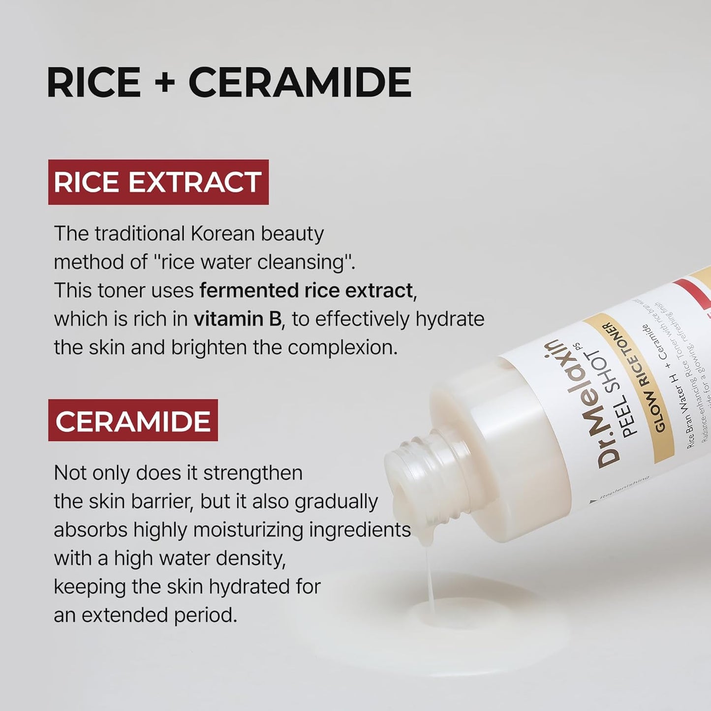 Dr.Melaxin Peel Shot Glow Rice Toner Hydrated Skin Cleansing Skin Korean Skin Care 6.76 Fl Oz (Pack of 1) White