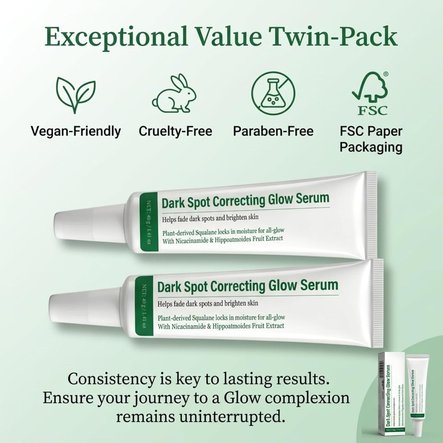 Dark Spot Correcting Glow Serum for Face, Niacinamide Serum for Hyperpigmentation & Skin Brightening, Dark Spot Remover Essence to Fade Pore Marks & Even Skin Tone, Intense Hydrating Formula, 40g*2