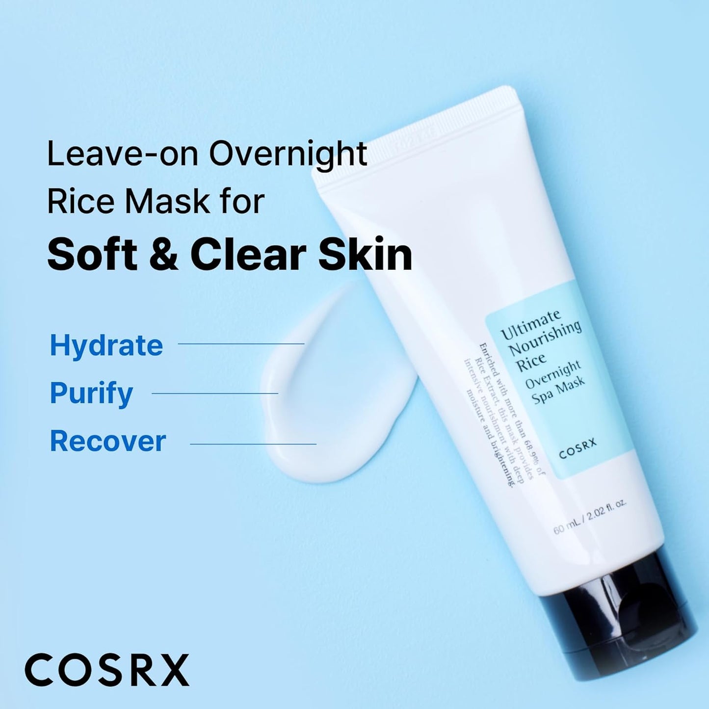 COSRX Ultimate Nourishing Rice Overnight Spa Mask, 60ml | Facial Moisturizer with Rice Extract and Niacinamide | Leave-on Face Mask | Korean Skincare