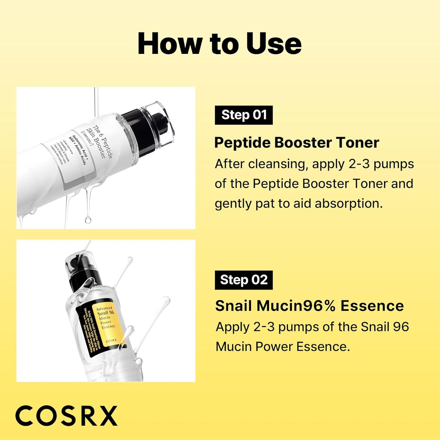 COSRX Snail Mucin 96 Peptide Booster Skincare Set, Korean Skincare Gift Set for Glowing Skin, Christmas Gifts & Stocking Stuffers for Women and Teen Girls, Snail Mucin & Peptide Face Serums