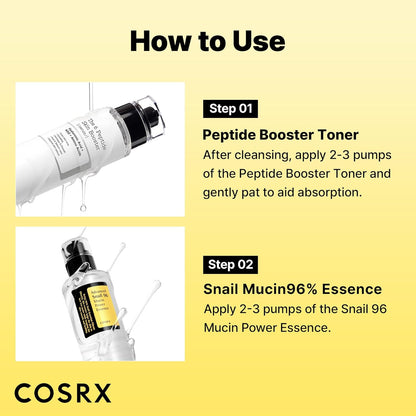 COSRX Snail Mucin 96 Peptide Booster Skincare Set, Korean Skincare Gift Set for Glowing Skin, Christmas Gifts & Stocking Stuffers for Women and Teen Girls, Snail Mucin & Peptide Face Serums