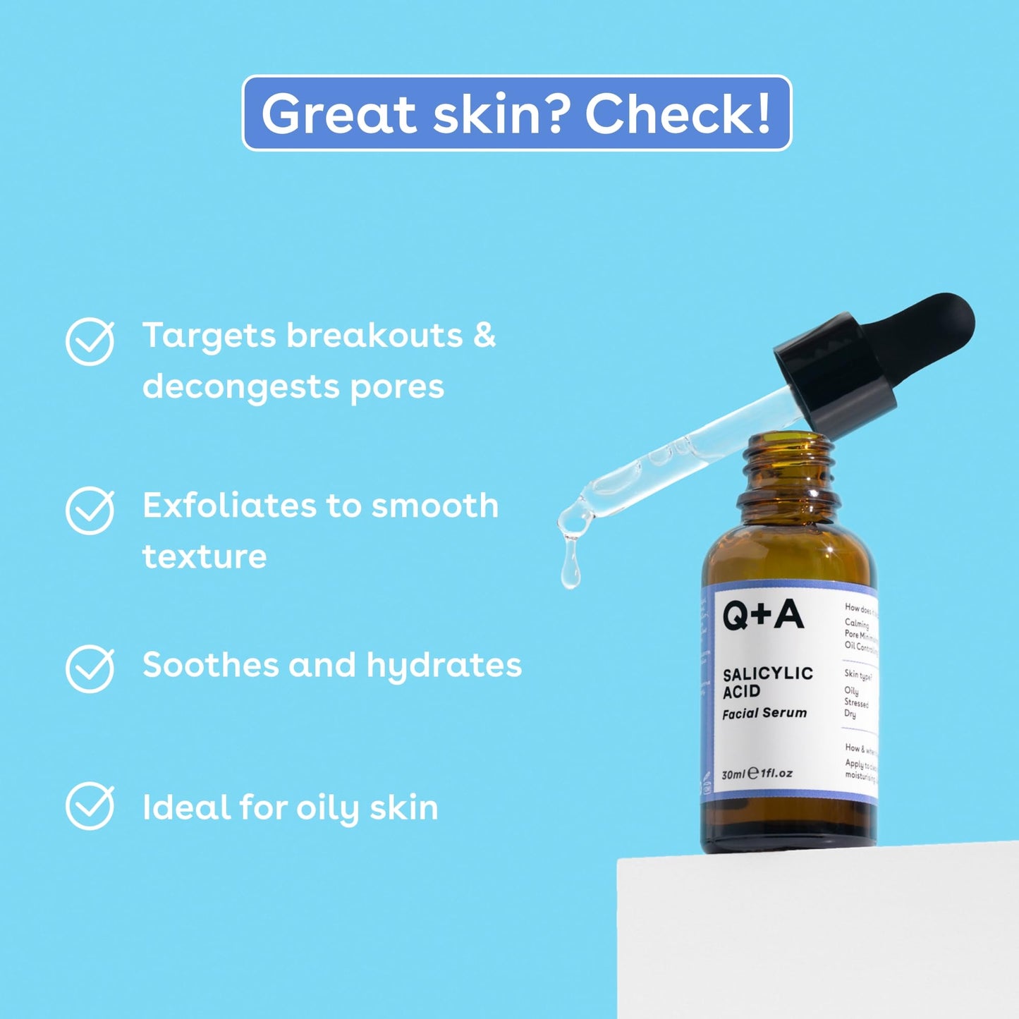 Q+A Hyaluronic Acid Facial Serum (30ml), Natural Hydrating Face Serum, for Plump Skin, Anti Ageing, Fragrance Free, Delivers Deep, Lasting Hydration, Rehydrates and Softens the Skin