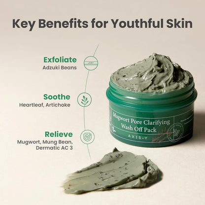 AXIS-Y Mugwort Pore Clarifying Wash Off Pack Face Exfoliator Targets Clogged Pores, Whitehead & Blackhead Remover Vegan Korean Skin Care Glass Skin Clay Mask 3.38 Fl. Oz.