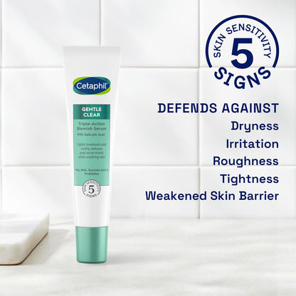 Cetaphil Gentle Clear Triple-Action Blemish Serum 30ml, with 0.5% Salicylic Acid and Niacinamide for Blemish-prone Sensitive Skin, Packaging May Vary