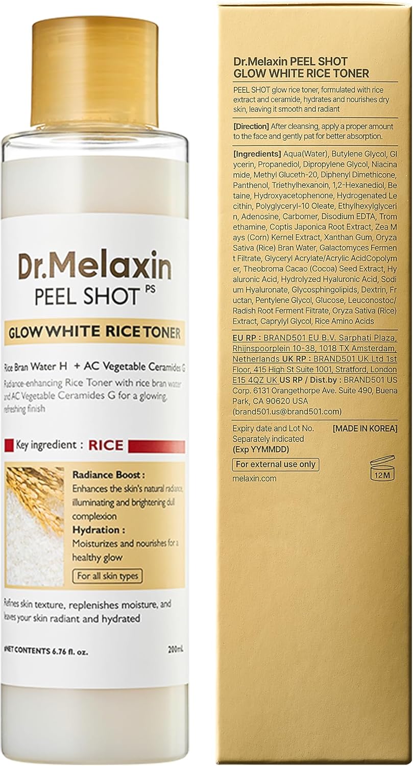 Dr.Melaxin Peel Shot Glow Rice Toner Hydrated Skin Cleansing Skin Korean Skin Care 6.76 Fl Oz (Pack of 1) White