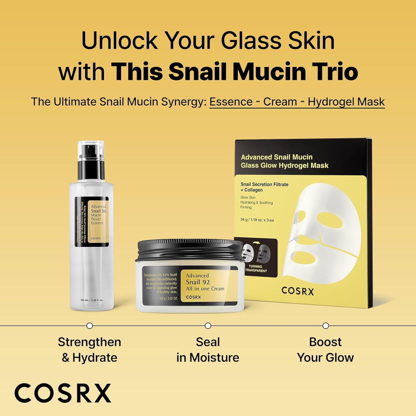COSRX Glass Skin Starter Set, Amazon Exclusive, Advanced Snail 96% Mucin Power Essence & Retinol 0.1% Cream Mini Sample, Daily Hydrating & Firming Korean Skin Care Kit, Gift Set