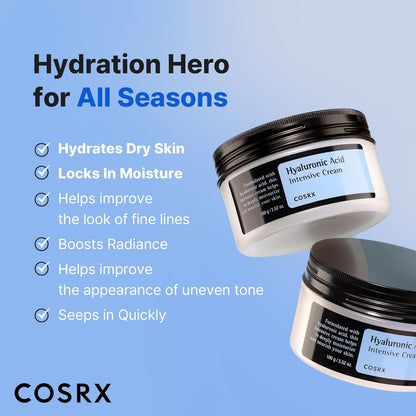 COSRX Hyaluronic Acid Moisturizing Cream, 100g, Long-lasting Hydration, Rich Moisturizer for Sensitive Skin, Korean Skin Care, Animal Testing Free, Parabens Free