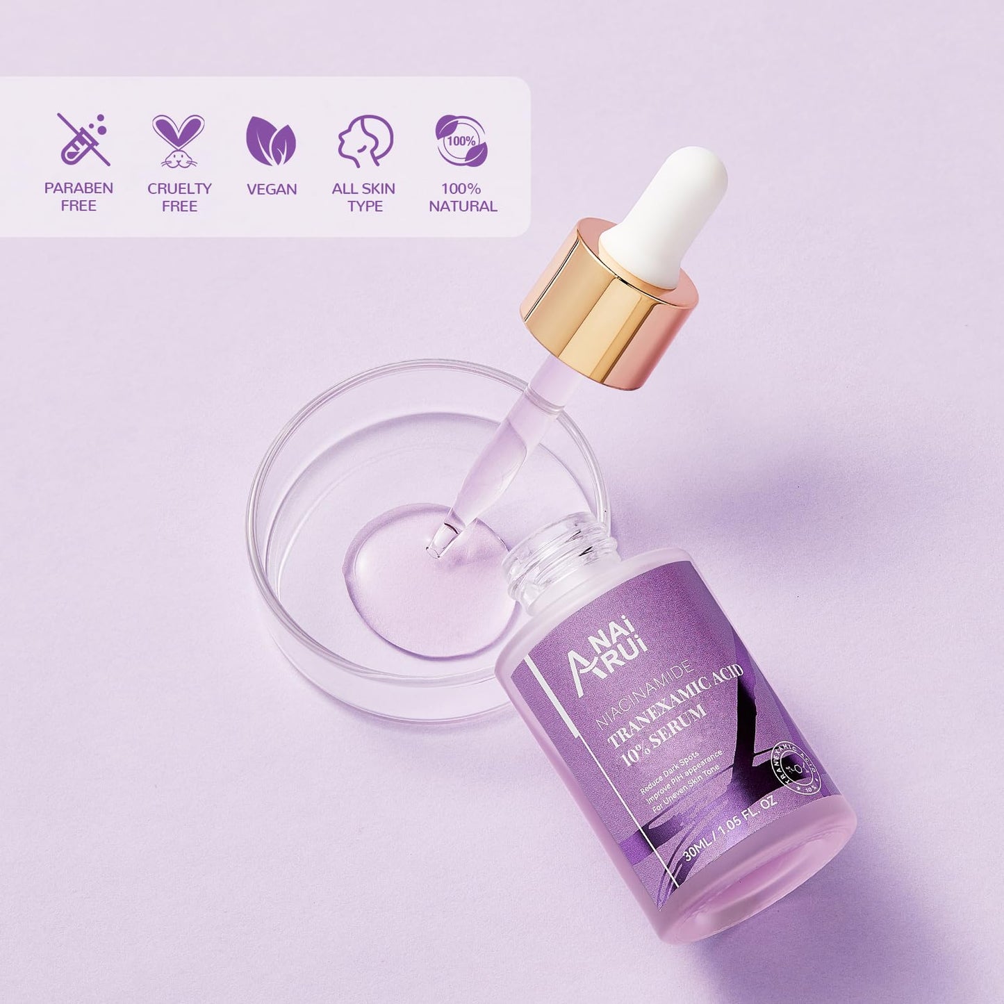 ANAiRUi 10% Tranexamic Acid Serum 30 ml, Dark Spot Correcting Serum with Tranexamic Acid + Hyaluronic Acid + Niacinamide, Targets Hyperpigmentation, Even Skin Tone