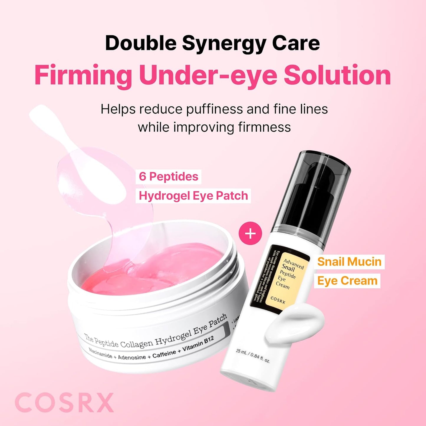 COSRX Pink Peptide Collagen Hydrogel Eye Patches Wrinkle Patches for Puffy Eyes, Dark Circles, Eye Bags, Wrinkles and Fine Lines, Firming and Depuffing Under Eye Masks, Korean Skincare 60 Patches