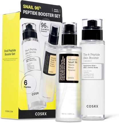 COSRX Snail Mucin 96 Peptide Booster Skincare Set, Korean Skincare Gift Set for Glowing Skin, Christmas Gifts & Stocking Stuffers for Women and Teen Girls, Snail Mucin & Peptide Face Serums