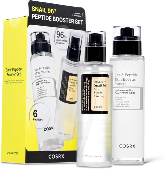 COSRX Snail Mucin 96 Peptide Booster Skincare Set, Korean Skincare Gift Set for Glowing Skin, Christmas Gifts & Stocking Stuffers for Women and Teen Girls, Snail Mucin & Peptide Face Serums