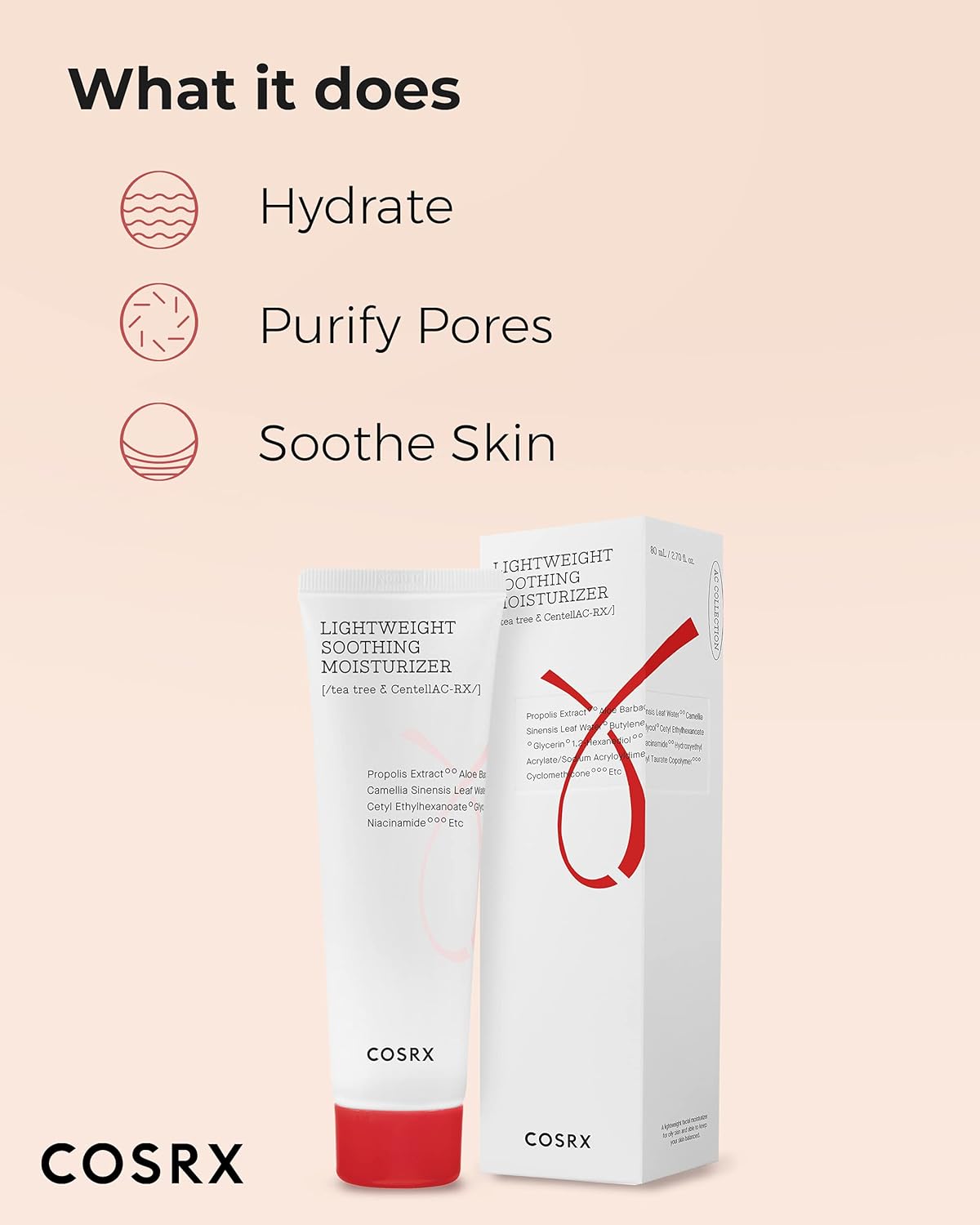 COSRX AC Collection Lightweight Soothing Moisturizer, 80ml | Aloe Vera Leaves Extract 71.2% | Cruelty Free, Paraben Free, Korean Skincare