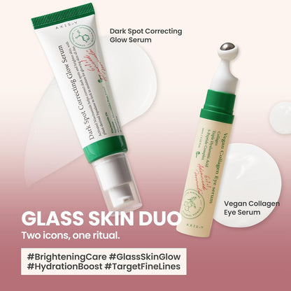 AXIS-Y Glass Skin Duo Korean Skin Care Set - Travel Essentials Holiday Gift with Dark Spot Correcting Glow Serum Targets Spot Treatment for Face & Vegan Collagen Eye Serum for Dark Circles Fine Lines