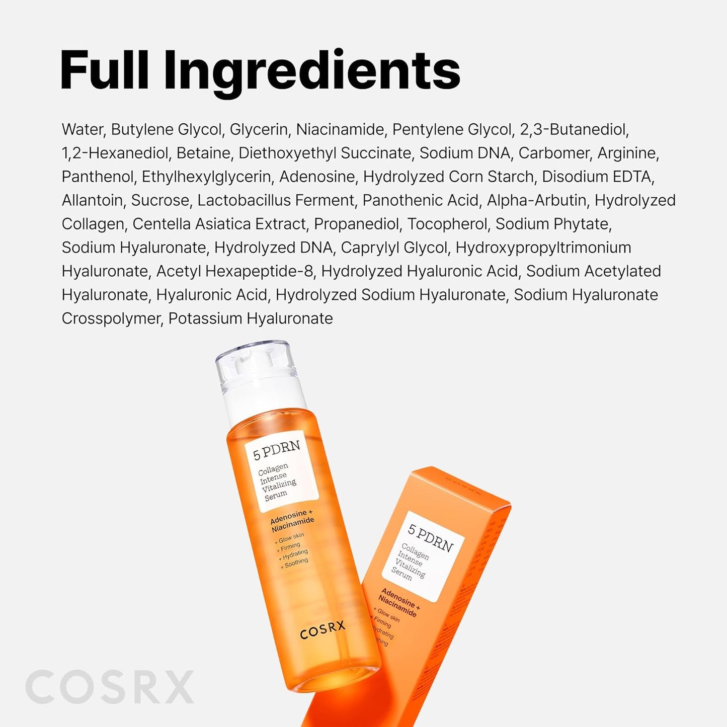 COSRX 5 PDRN Collagen Intense Vitalizing Serum for Face with 5 PDRN & Low Molecular Collagen, Glow serum for Skin Firming, Boosting and Viatalizing, 100ml, Korean Skincare