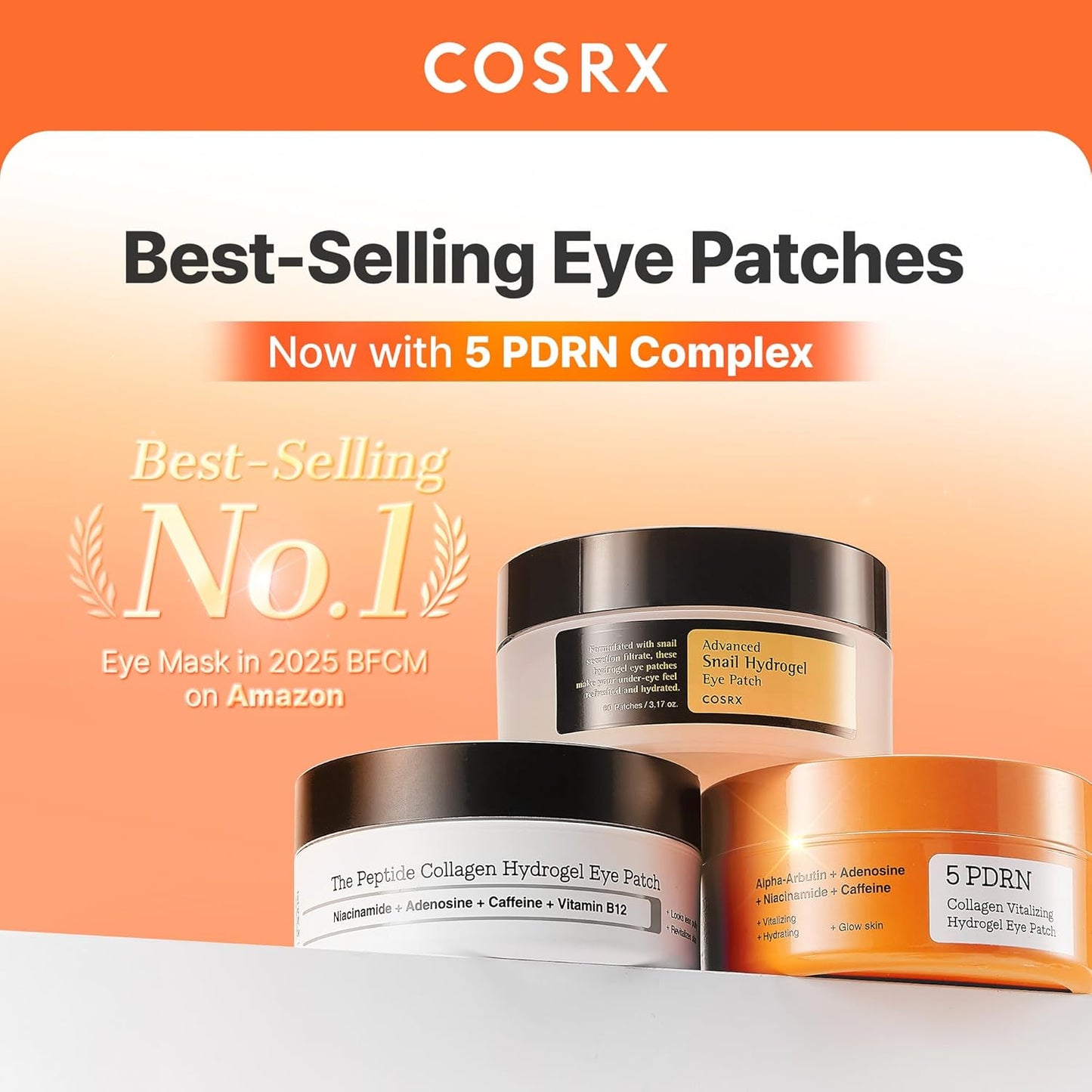 COSRX 5 PDRN Collagen Vitalizing Hydrogel Eye Patch, 60 Patches, Depuffing Under Eye Patches with PDRN, Collagen, Eye Masks for a Smoother, Refreshed-Looking Eye Area, Korean Skincare