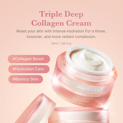 medicube Triple Collagen Cream Hydrating & Firming Moisturiser With Hyaluronic Acid, Premium Elastin, Shea Butter Wrinkle Care 1.69 Oz Triple Collagen Cream