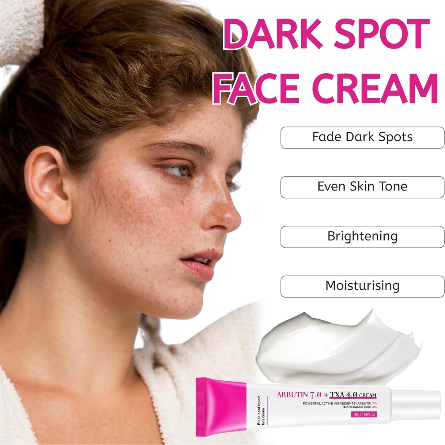 Arbutin 7% + TXA 4% Brightening Cream, Hydrating Face Moisturiser, Dark Spot Remover with Glutathione & Niacinamide, Skin Lightening Cream for Dark Spots, Blemishes, Uneven Tone & Dullness