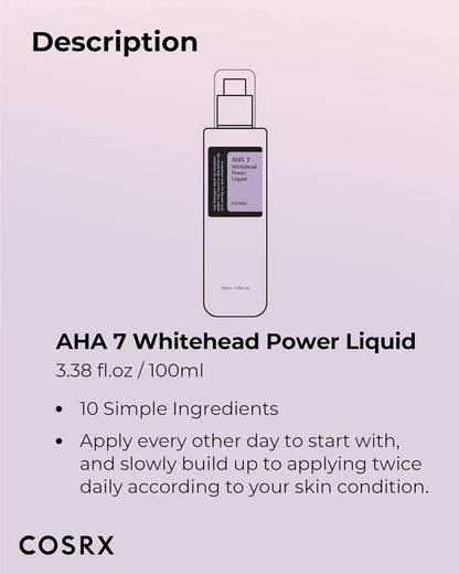 COSRX AHA 7 Whitehead Power Liquid 3.38 fl.oz / 100ml | Glycolic acid 7% Dark Spot Remover | Korean Skin Care, Animal Testing Free, Paraben Free…