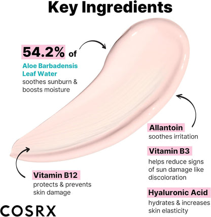 COSRX Aloe 54.2 Aqua Tone-up Sunscreen SPF 50, Hydrating tinted sunscreen for sensitive skin, UV Protection, Non-greasy, Korean Sunscreen, Korean Skincare