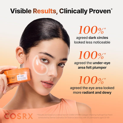 COSRX 5 PDRN Collagen Vitalizing Hydrogel Eye Patch, 60 Patches, Depuffing Under Eye Patches with PDRN, Collagen, Eye Masks for a Smoother, Refreshed-Looking Eye Area, Korean Skincare