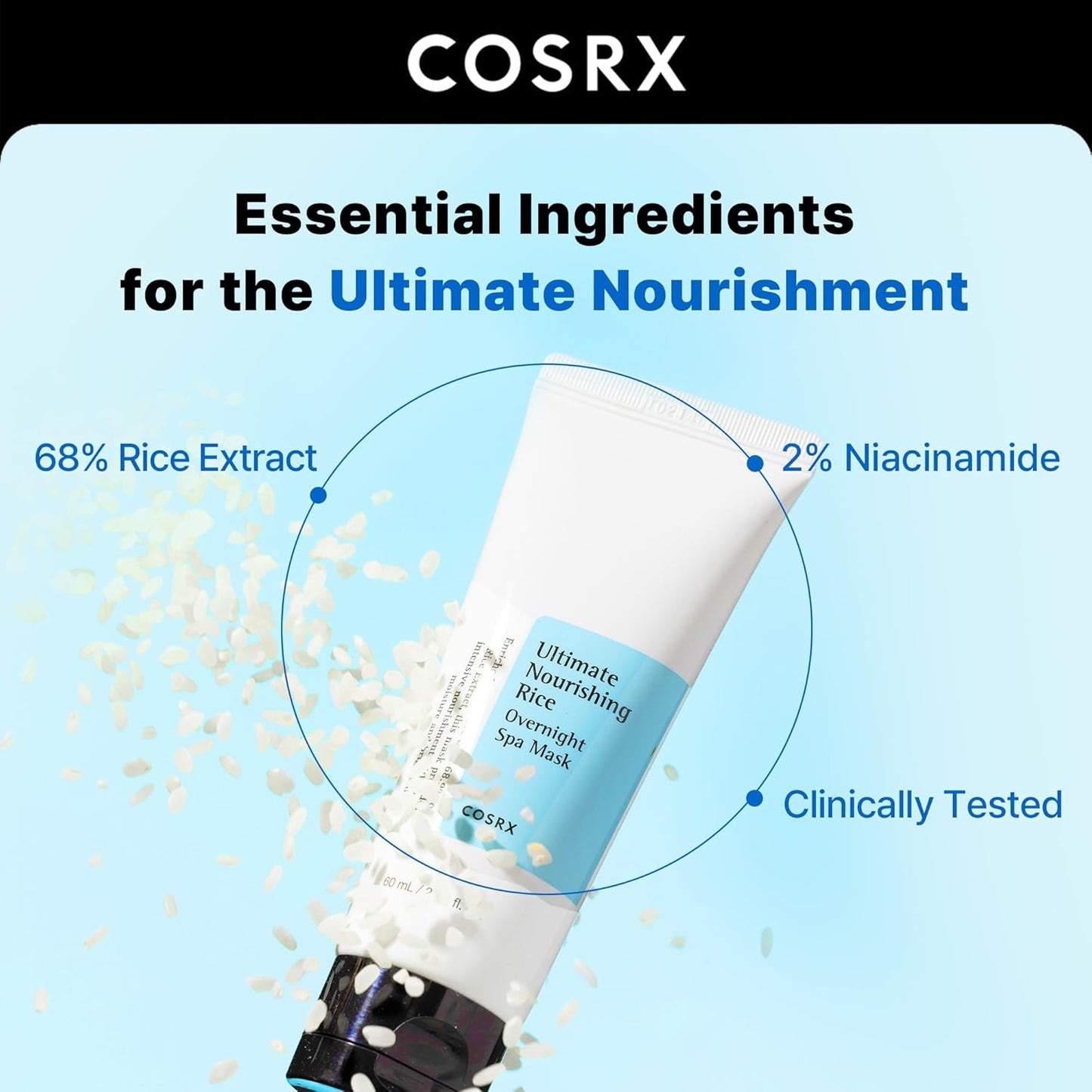 COSRX Ultimate Nourishing Rice Overnight Spa Mask, 60ml | Facial Moisturizer with Rice Extract and Niacinamide | Leave-on Face Mask | Korean Skincare