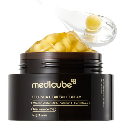 medicube Deep Vitamin C Golden Capsule Face Moisturiser - Liposome Capsules For Wrinkles, Skin Radiance - Transparent Gel for Glow Hydration - Korean Skin Care 1.94 oz