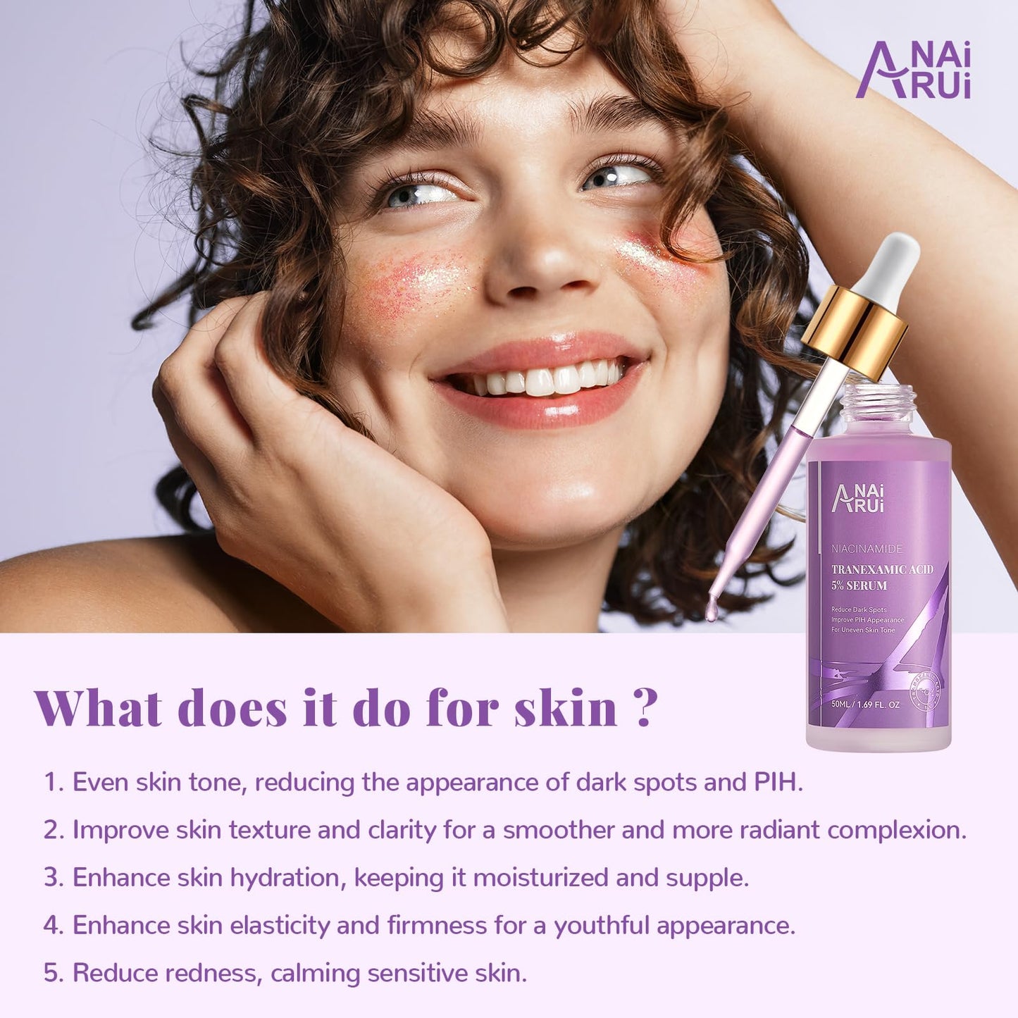 ANAiRUi 10% Tranexamic Acid Serum 30 ml, Dark Spot Correcting Serum with Tranexamic Acid + Hyaluronic Acid + Niacinamide, Targets Hyperpigmentation, Even Skin Tone