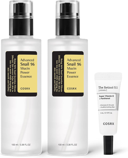 COSRX Glass Skin Starter Set, Amazon Exclusive, Advanced Snail 96% Mucin Power Essence & Retinol 0.1% Cream Mini Sample, Daily Hydrating & Firming Korean Skin Care Kit, Gift Set