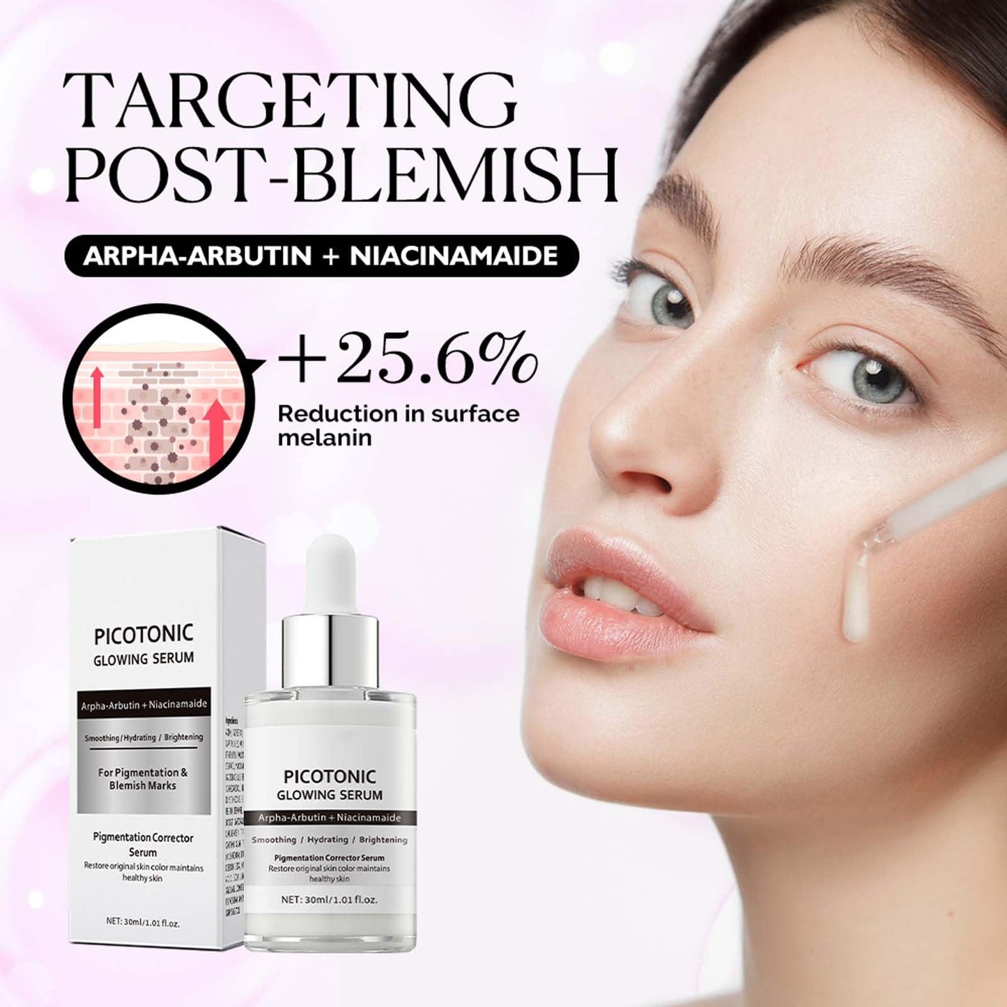 Cyano Pink Spicule Serum + Picotonic Glowing Ampoule Duo - Pore & Spot Skin Care Set - Korean Skin Care Face Serum to Boost Collagen & Brighten Skin, Glass Skin Solution for Smooth Texture 2Pcs