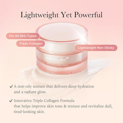 medicube Triple Collagen Cream Hydrating & Firming Moisturiser With Hyaluronic Acid, Premium Elastin, Shea Butter Wrinkle Care 1.69 Oz Triple Collagen Cream