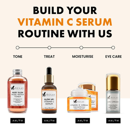 Eclat Skincare Glow Up Vitamin C Serum - Vitamin C Serum for Face with Hyaluronic Acid, Ferulic Acid & Vit E - Skin Brightening Face Care - Anti Aging, Hydrating & Dark Spot Lightening 30ml