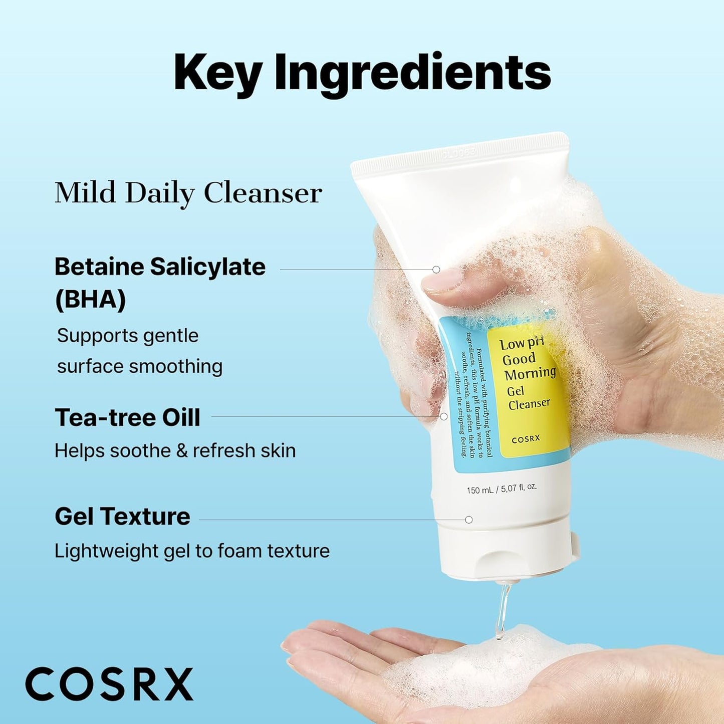 COSRX Low pH Good Morning Gel Cleanser, 5.07 fl.oz / 150ml | Mild Face Cleanser | Korean Skin Care for Acne Prone Skin, PH Balancing, Anti Acne, Breakouts Treatment