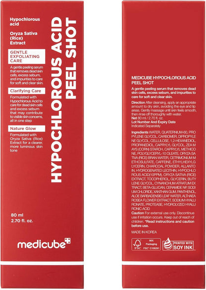 medicube Peel Shot with Hypochlorous Acid | Gentle Exfoliating Serum for Dead Skin Cells & Pores, Blackheads & Excess Sebum Control | Rice Extract, Panthenol for Hydrating & Smoothing Care | 2.7 fl.oz