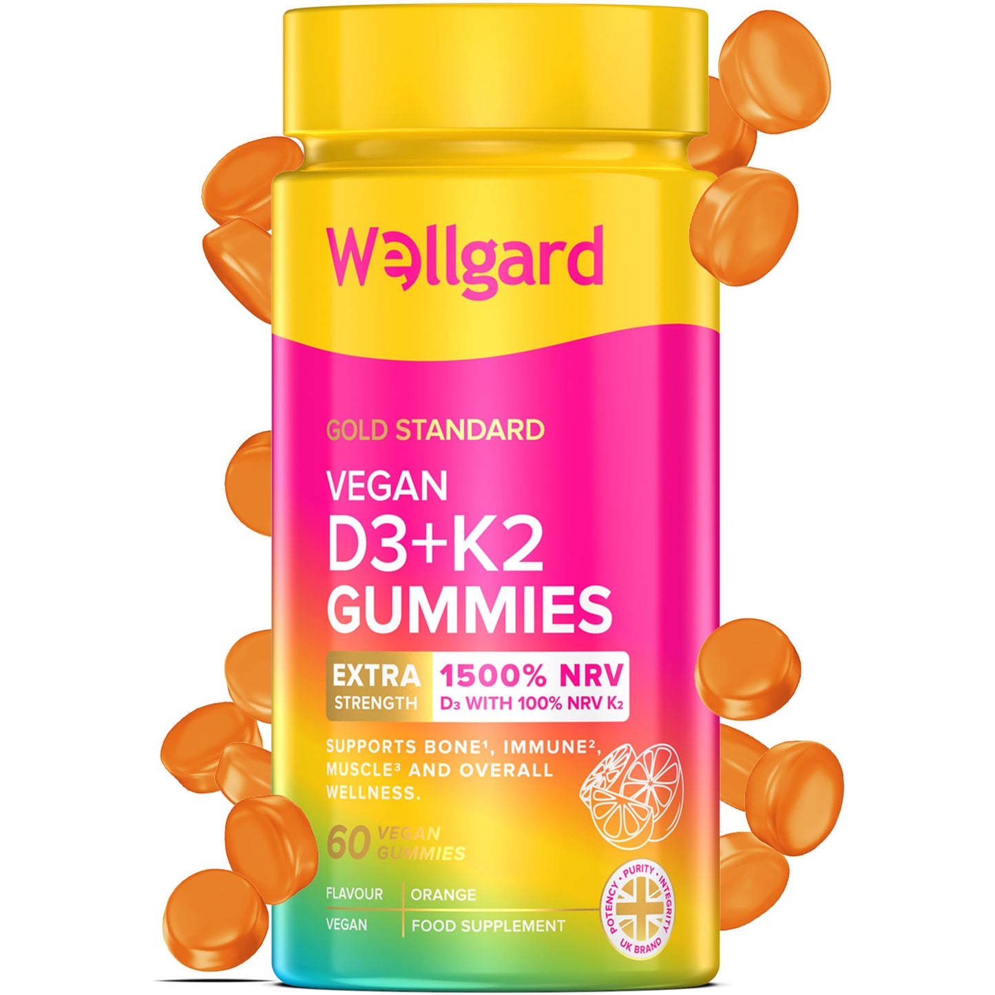 Wellgard Vegan Apple Cider Vinegar Gummies, Gold Standard 1000mg ACV Gummies with Vitamin C, Chromium and Pomegranate, Non-GMO, Gluten-Free & Gelatine-Free