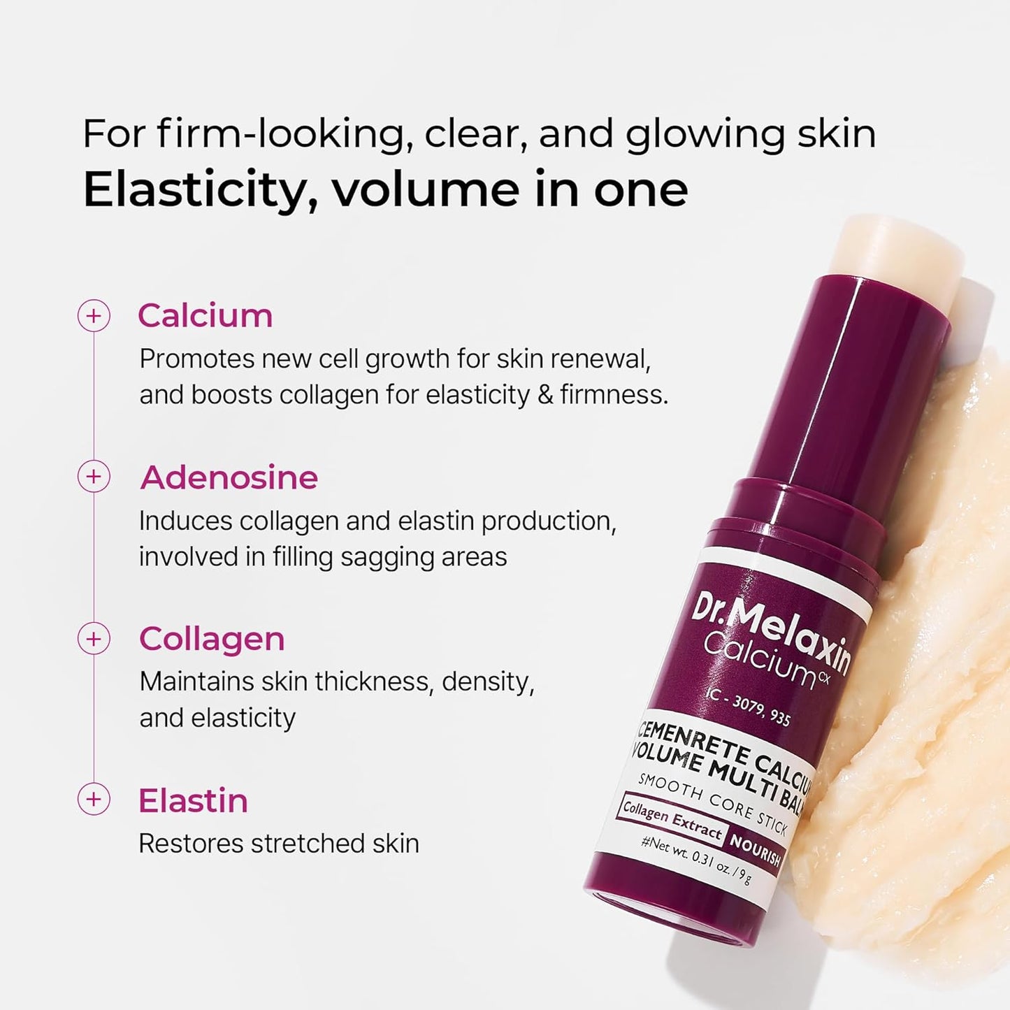 Dr.Melaxin Cemenrete Calcium Multi Balm Stick – Under Eye & Face Wrinkle Care, Firming & Hydrating Balm with Collagen, Smooth Makeup Prep & Instant Glow – Korean Skincare (9g)